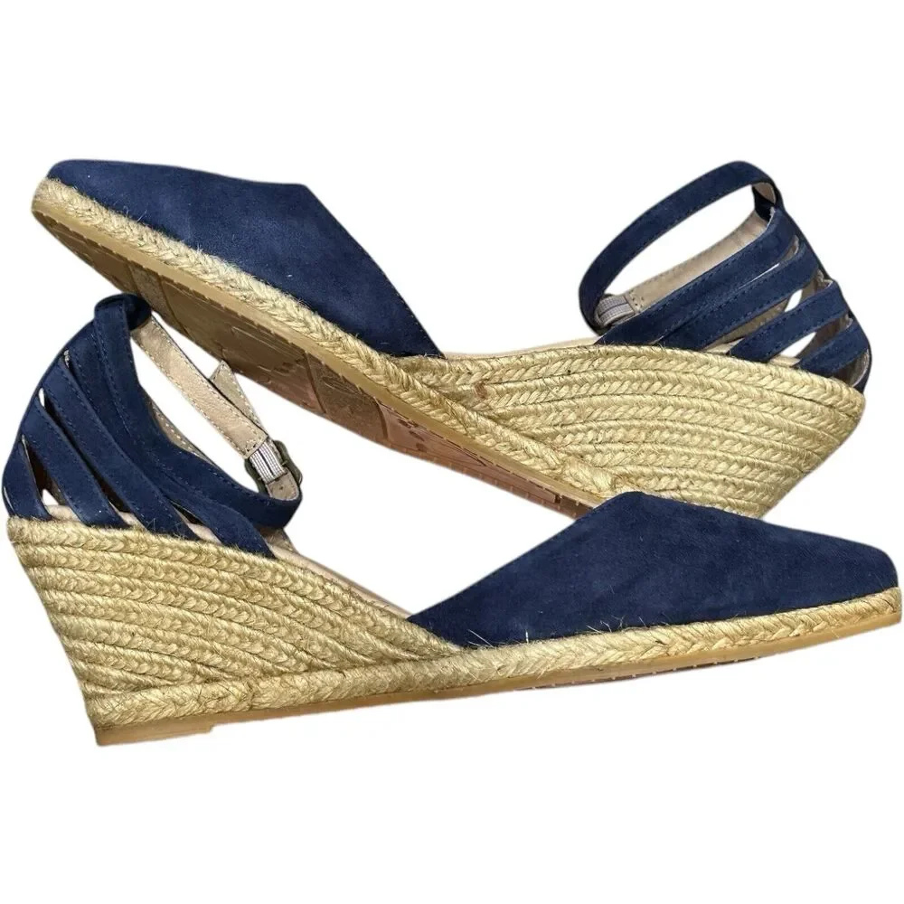 ERIC MICHAEL Navy Blue Espadrille Comfort Sandals Wedges Spain Size 41 (10)